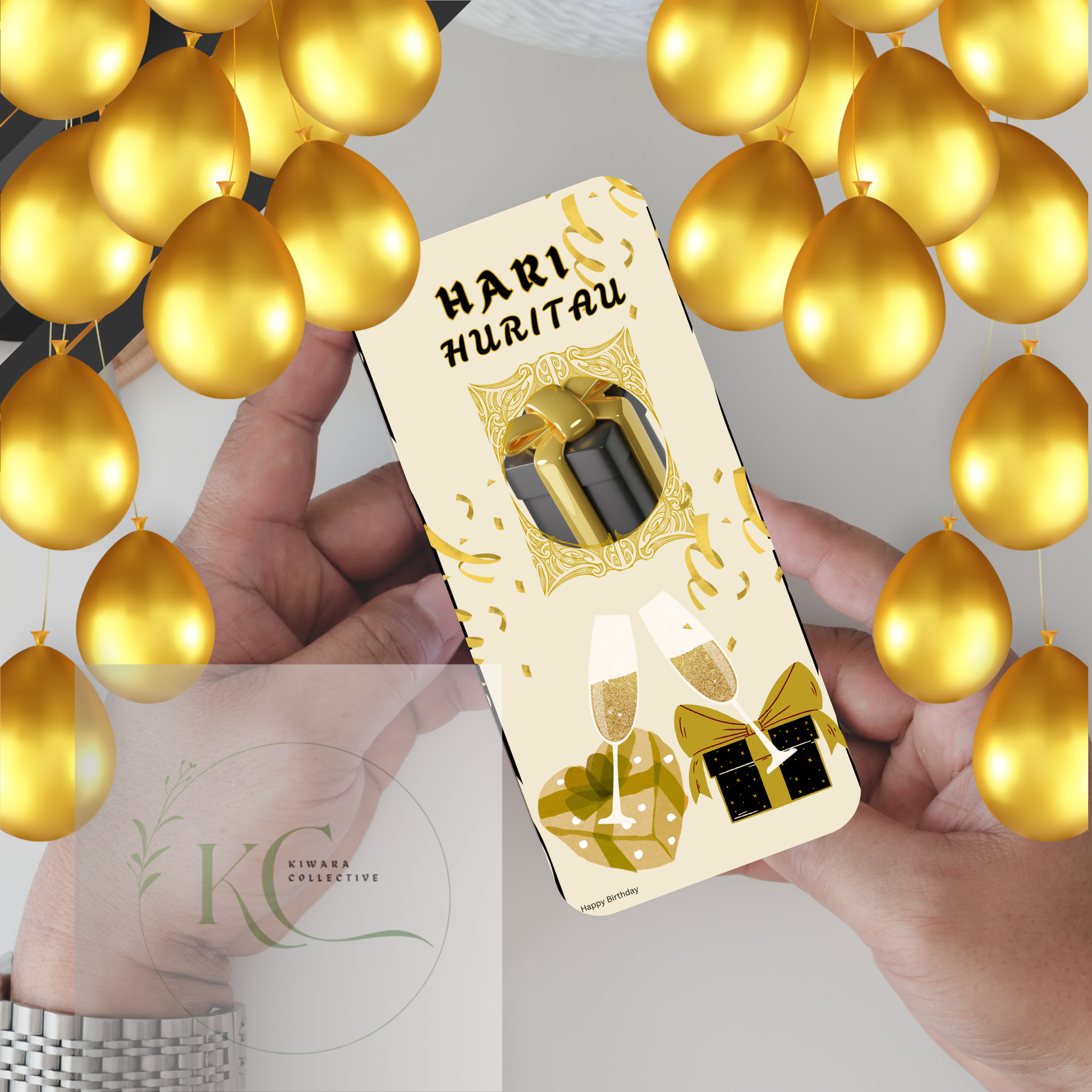 Bilingual Digital Birthday Card (Editable PDF + Bonus eBook) Black & Gold Theme