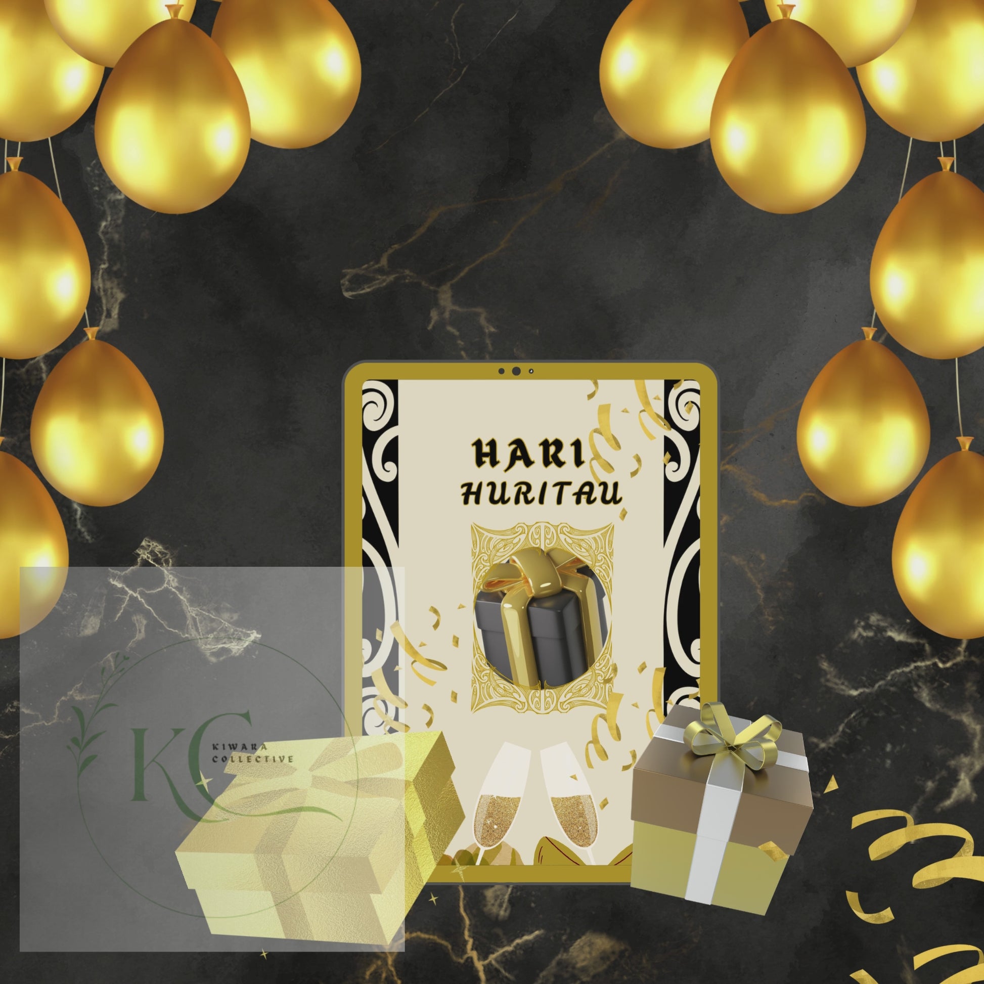 Bilingual Digital Birthday Card (Editable PDF + Bonus eBook) Black & Gold Theme