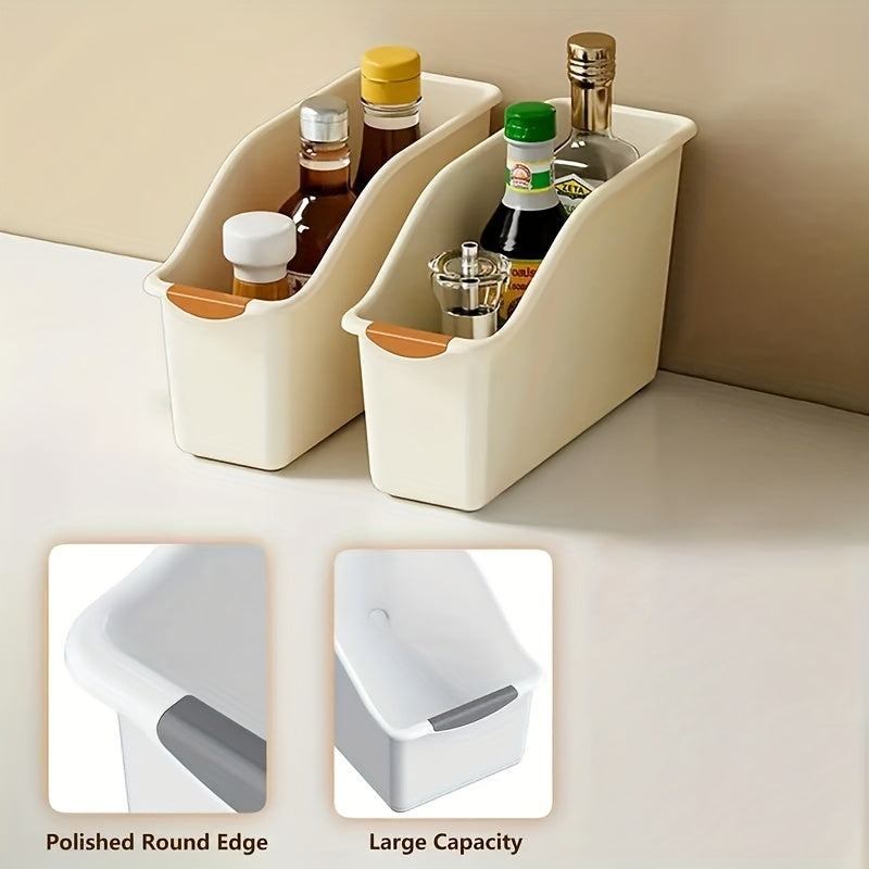 2pcs Curved Design Storage Boxes - Heavy-Duty Plastic Organizer, White Space-Saving Container, No Assembly Required for Under Sink, Pantry & Cabinet Organization - Suitable for Cleaning Supplies, Household Essentials & Kitche