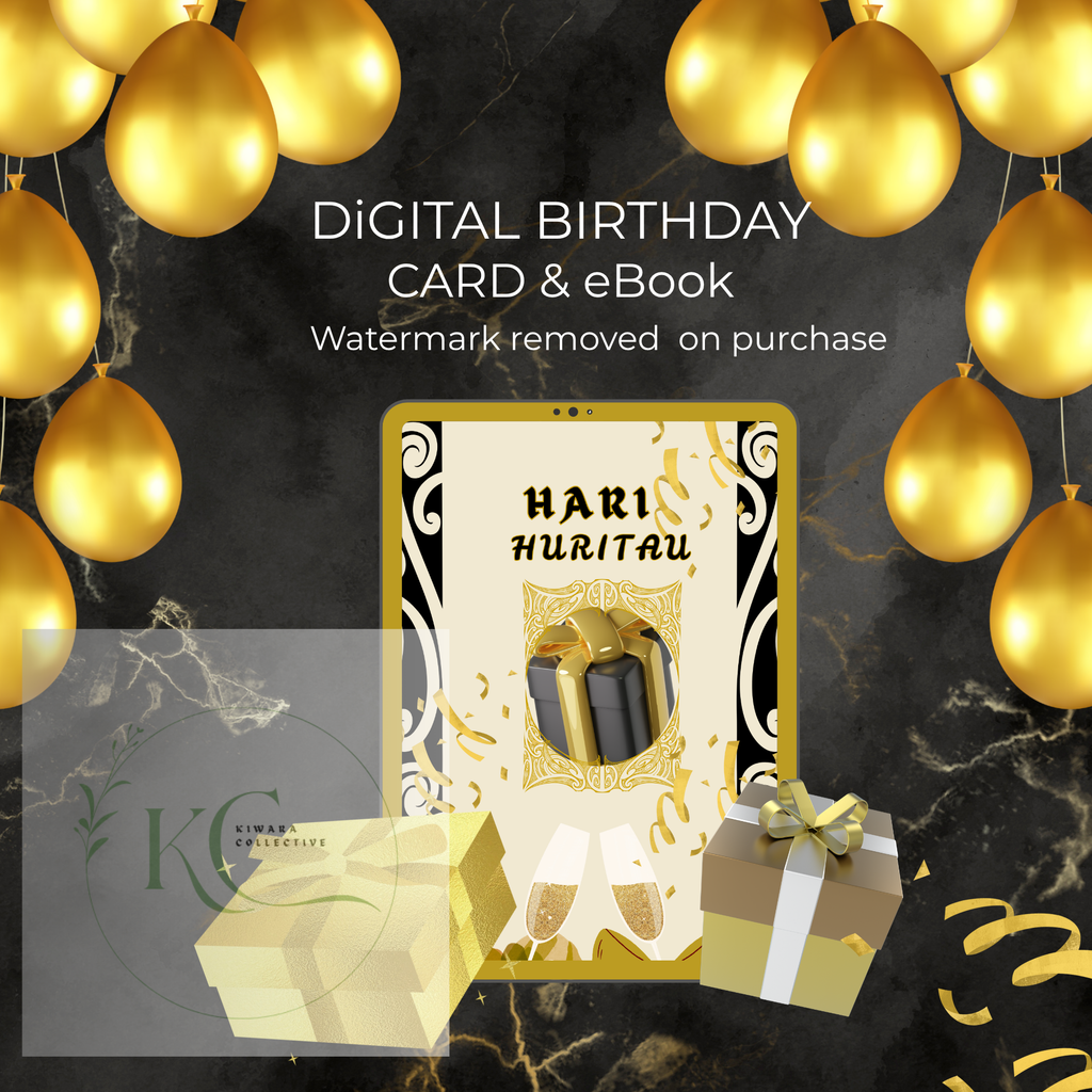 Bilingual Digital Birthday Card (Editable PDF + Bonus eBook) Black & Gold Theme