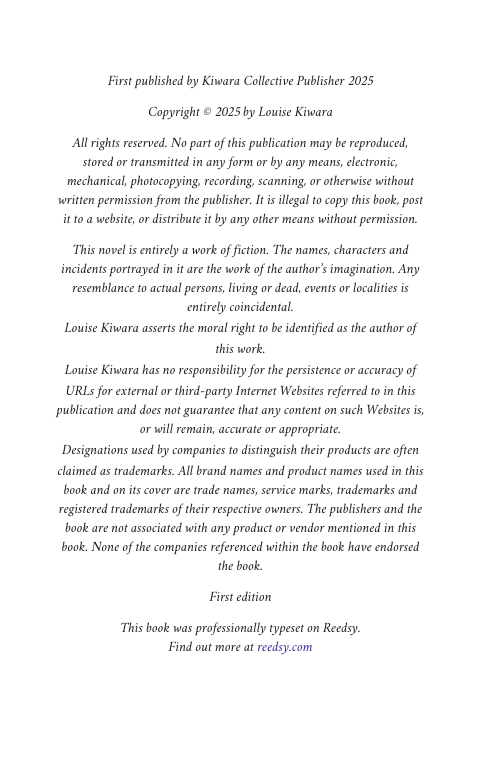 Copyright page of a book with text on a white background