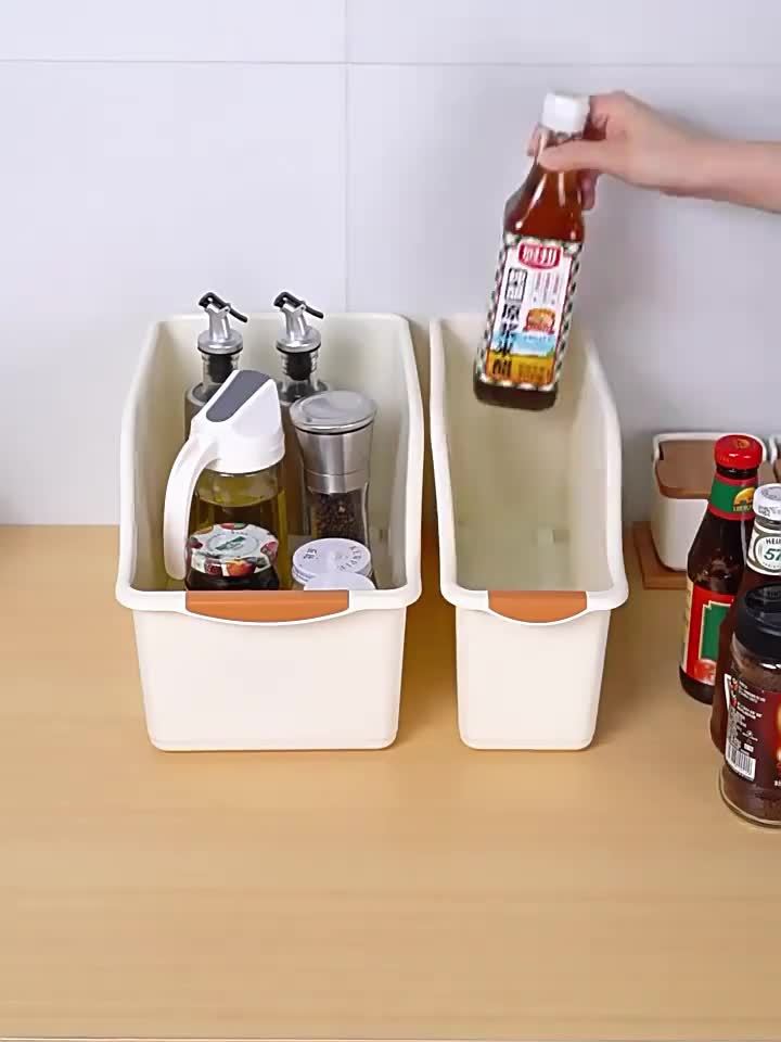 2pcs Curved Design Storage Boxes - Heavy-Duty Plastic Organizer, White Space-Saving Container, No Assembly Required for Under Sink, Pantry & Cabinet Organization - Suitable for Cleaning Supplies, Household Essentials & Kitche