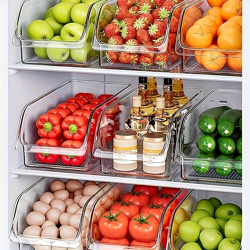 2-Pack Large Refrigerator Storage Bins, Suitable for Fruits, Vegetables, Beverages, Snacks, and More, Transparent PET Material, Durable, Wide Mouth Design for Easy Access, Stackable, Reusable, Easy to Clean, Ideal for Home St