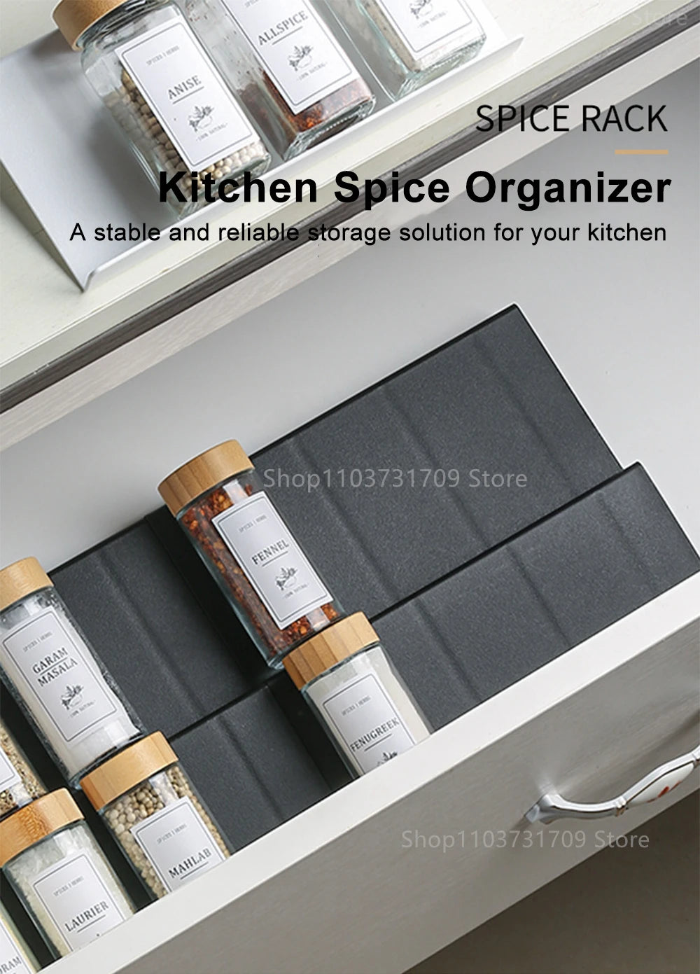 4 Layers Kitchen Spice Drawer Organizer Adjustable Spice Rack for Spice Jars Seasoning Bottles Cabinet Pantry Kitchen Organizer
