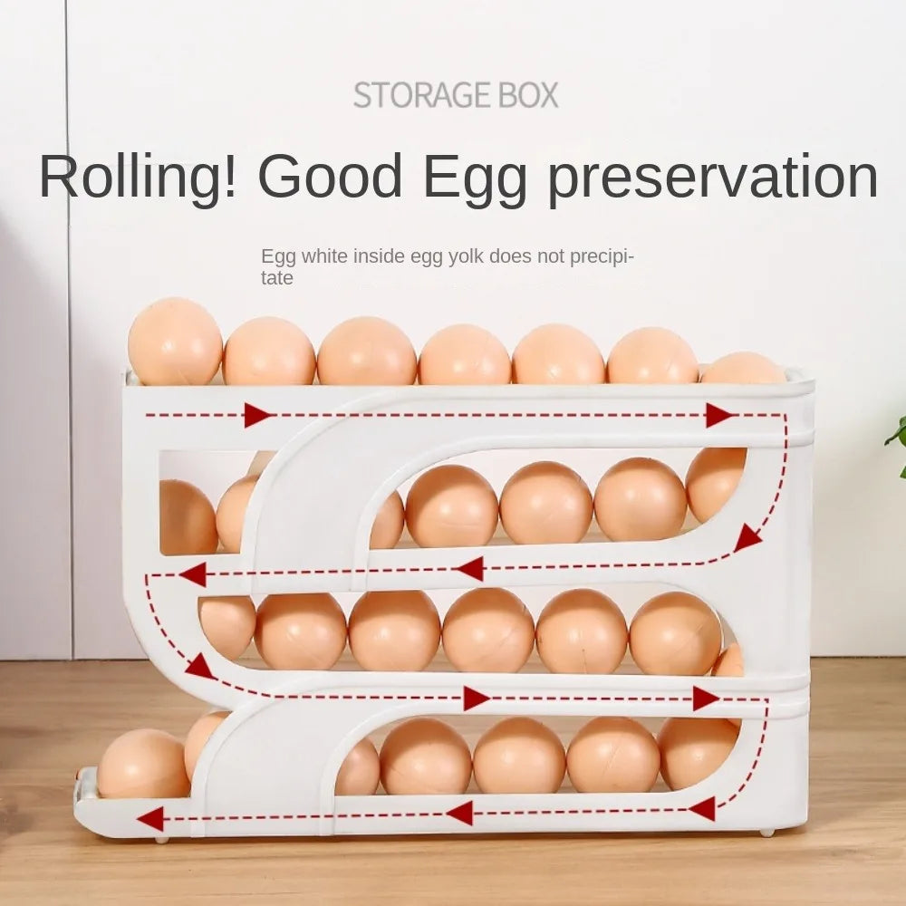 Large Capacity Automatic Egg Roller Household 3 Layer / 4 Layer Refrigerator Egg Storage Box Space Saving Kitchen Dedicated