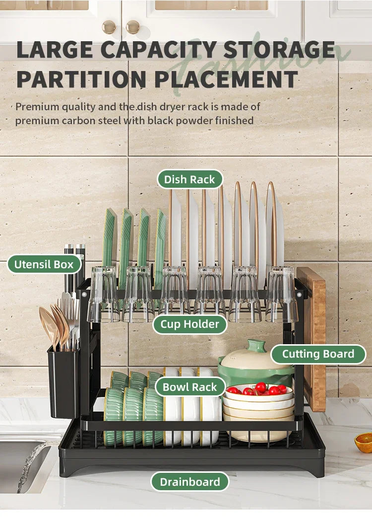 Stainless Steel Dish Rack | Hygienic & Residue-Free Drying | Premium Carbon Steel Construction | Space-Saving Kitchen Organizer