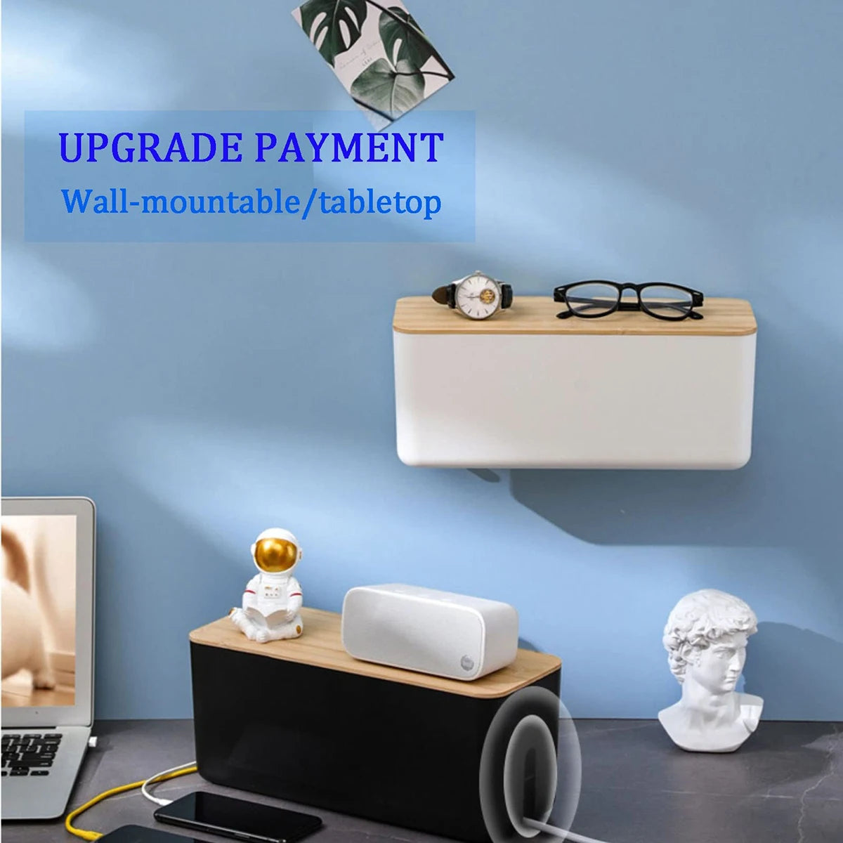 Cable Storage Box Wooden Power Line Storage Case Dustproof Charger Socket Organizer Wire Case Home Cable Winder Organizer