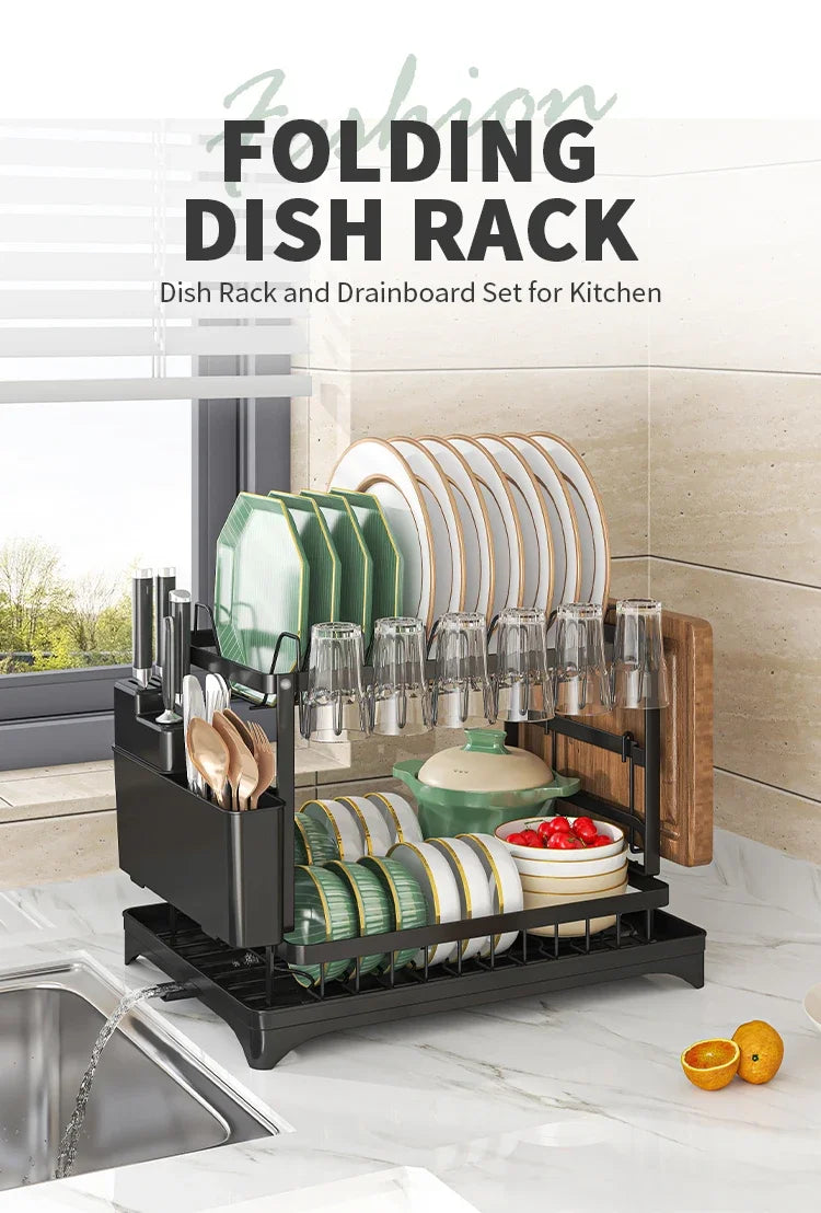 Stainless Steel Dish Rack | Hygienic & Residue-Free Drying | Premium Carbon Steel Construction | Space-Saving Kitchen Organizer