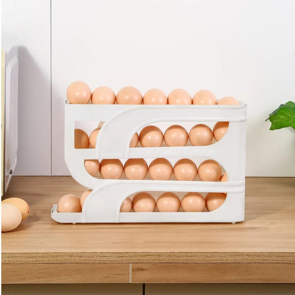 Large Capacity Automatic Egg Roller Household 3 Layer / 4 Layer Refrigerator Egg Storage Box Space Saving Kitchen Dedicated