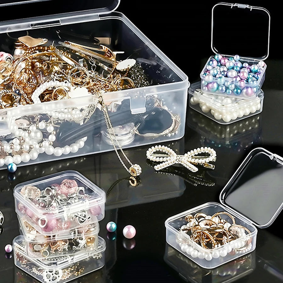 Durable plastic storage box, 14/30 compartments and small container - transparent jewelry and small item organizer