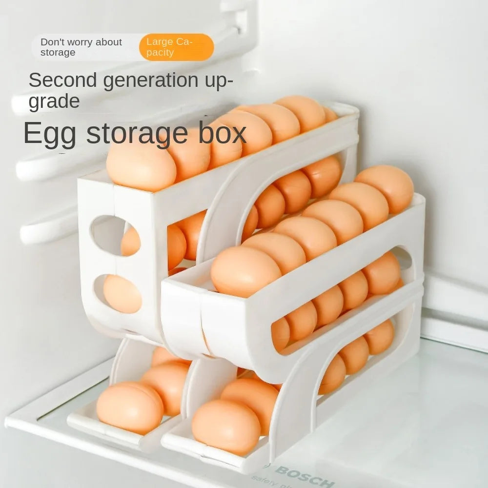 Large Capacity Automatic Egg Roller Household 3 Layer / 4 Layer Refrigerator Egg Storage Box Space Saving Kitchen Dedicated