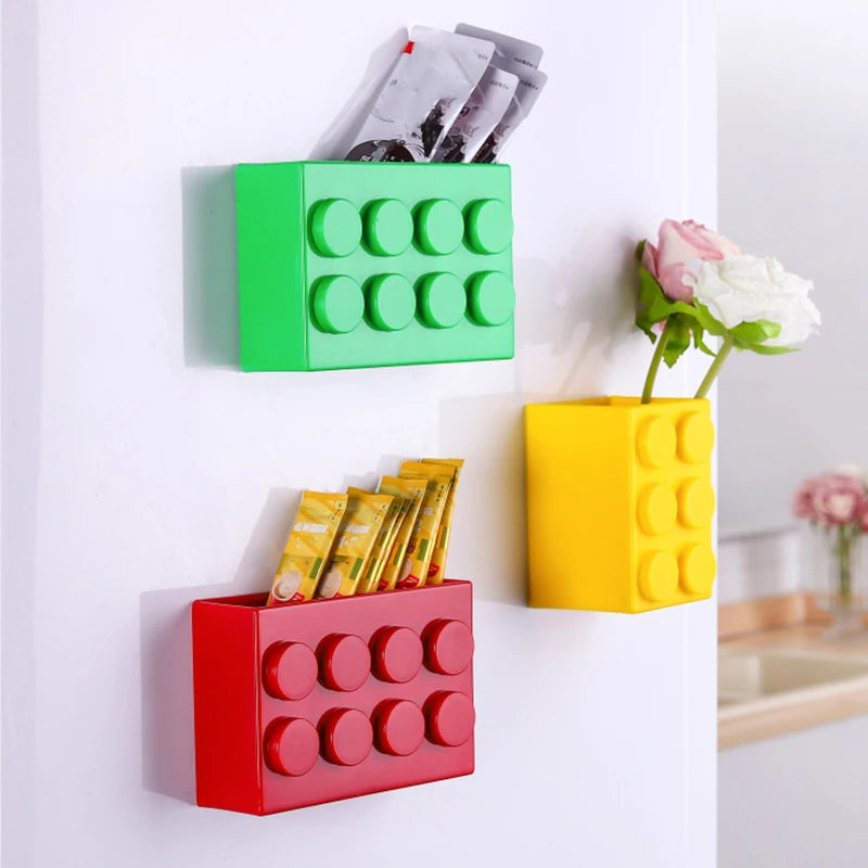 Building block magnetic storage box refrigerator side storage rack non perforated kitchen entrance door storage rack kitchenware