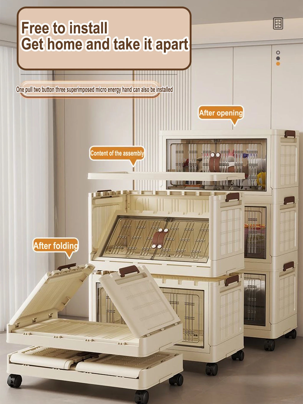 Large Capacity Multifunction Folding Storage Cabinet Dustproof Wardrobe Closet Organizer Easy-to-Install Storage Boxes