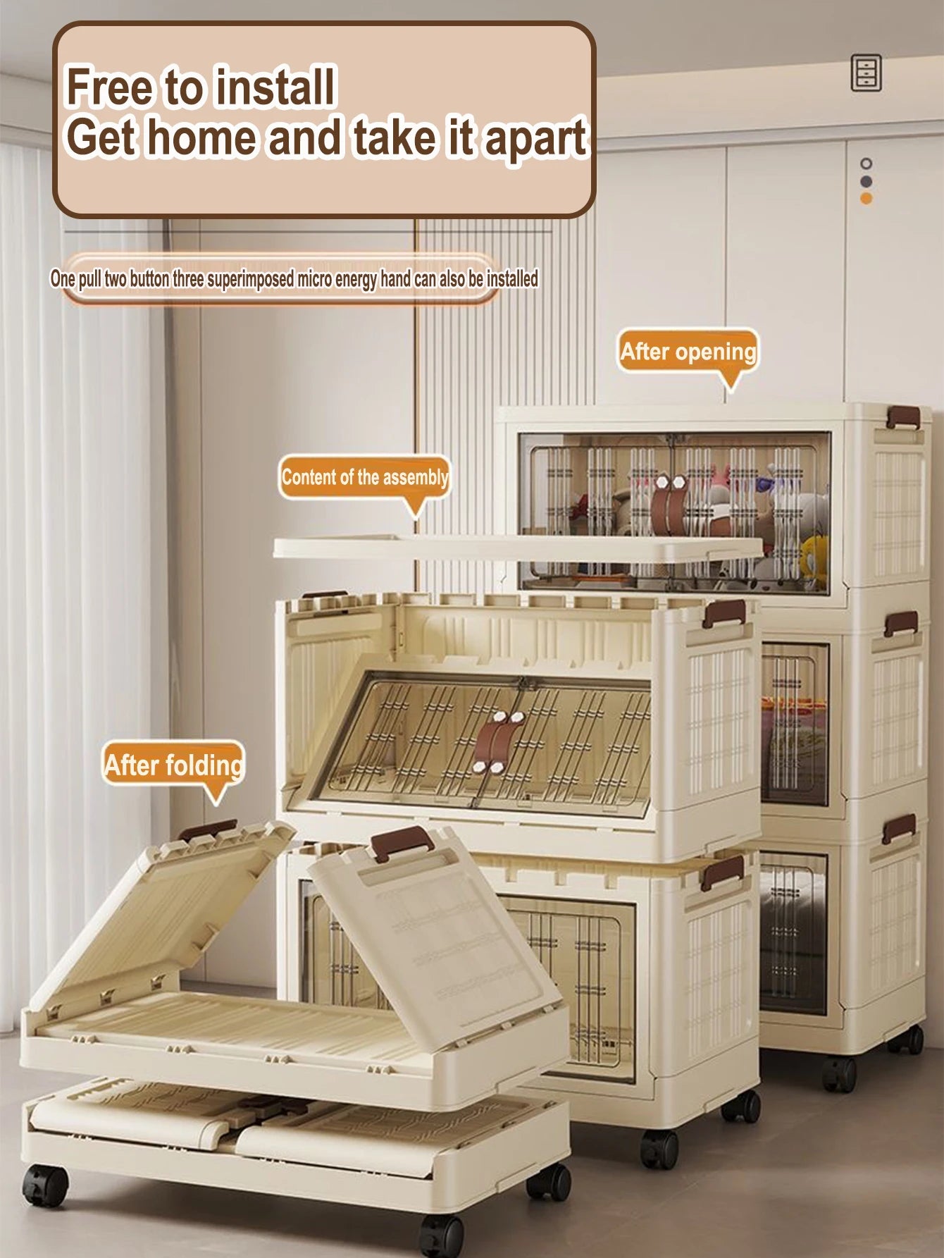 Large Capacity Multifunction Folding Storage Cabinet Dustproof Wardrobe Closet Organizer Easy-to-Install Storage Boxes