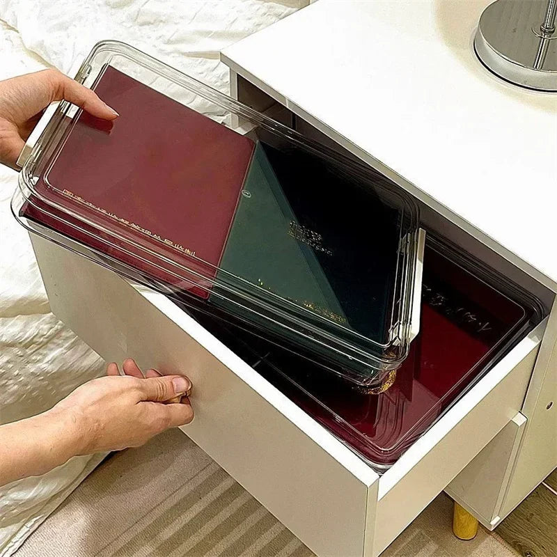 Acrylic Transparent Desktop Paper Storage Box A4 File Document Exam Paper Organizer Household Dust Proof Card Holder Case