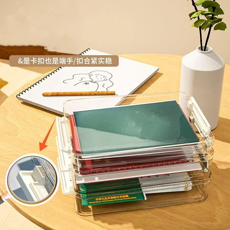 Acrylic Transparent Desktop Paper Storage Box A4 File Document Exam Paper Organizer Household Dust Proof Card Holder Case