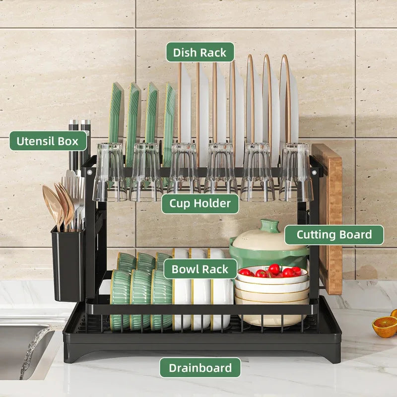 Stainless Steel Dish Rack | Hygienic & Residue-Free Drying | Premium Carbon Steel Construction | Space-Saving Kitchen Organizer