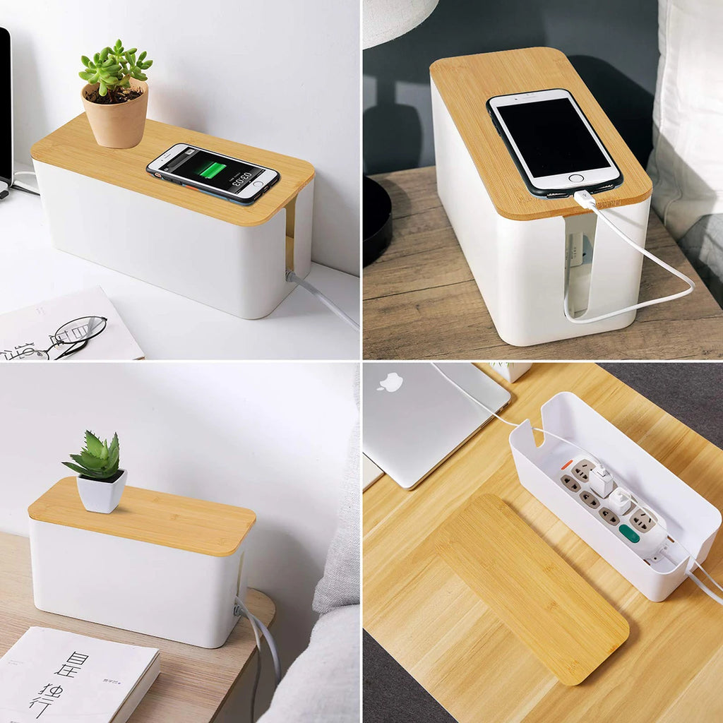 Cable Storage Box Wooden Power Line Storage Case Dustproof Charger Socket Organizer Wire Case Home Cable Winder Organizer