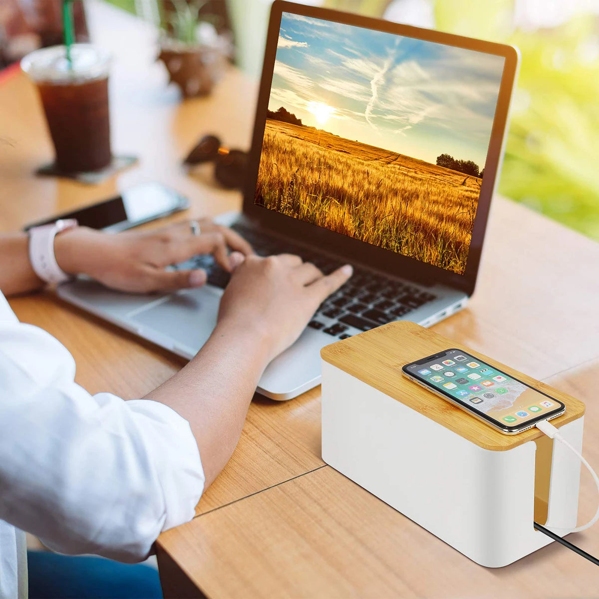 Cable Storage Box Wooden Power Line Storage Case Dustproof Charger Socket Organizer Wire Case Home Cable Winder Organizer