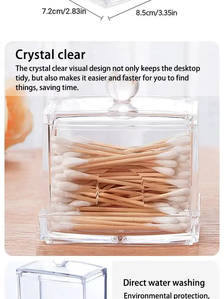 Cotton Swab Ball Storage Box With Lid Large Capacity Bathroom Acrylic Transparent Container Jar Dispenser