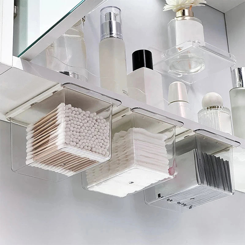 Transparent Bathroom Cotton Stick Makeup Cotton Bathroom Pull-Out Storage Drawer Style Storage Box Under The Mirror Cabinet