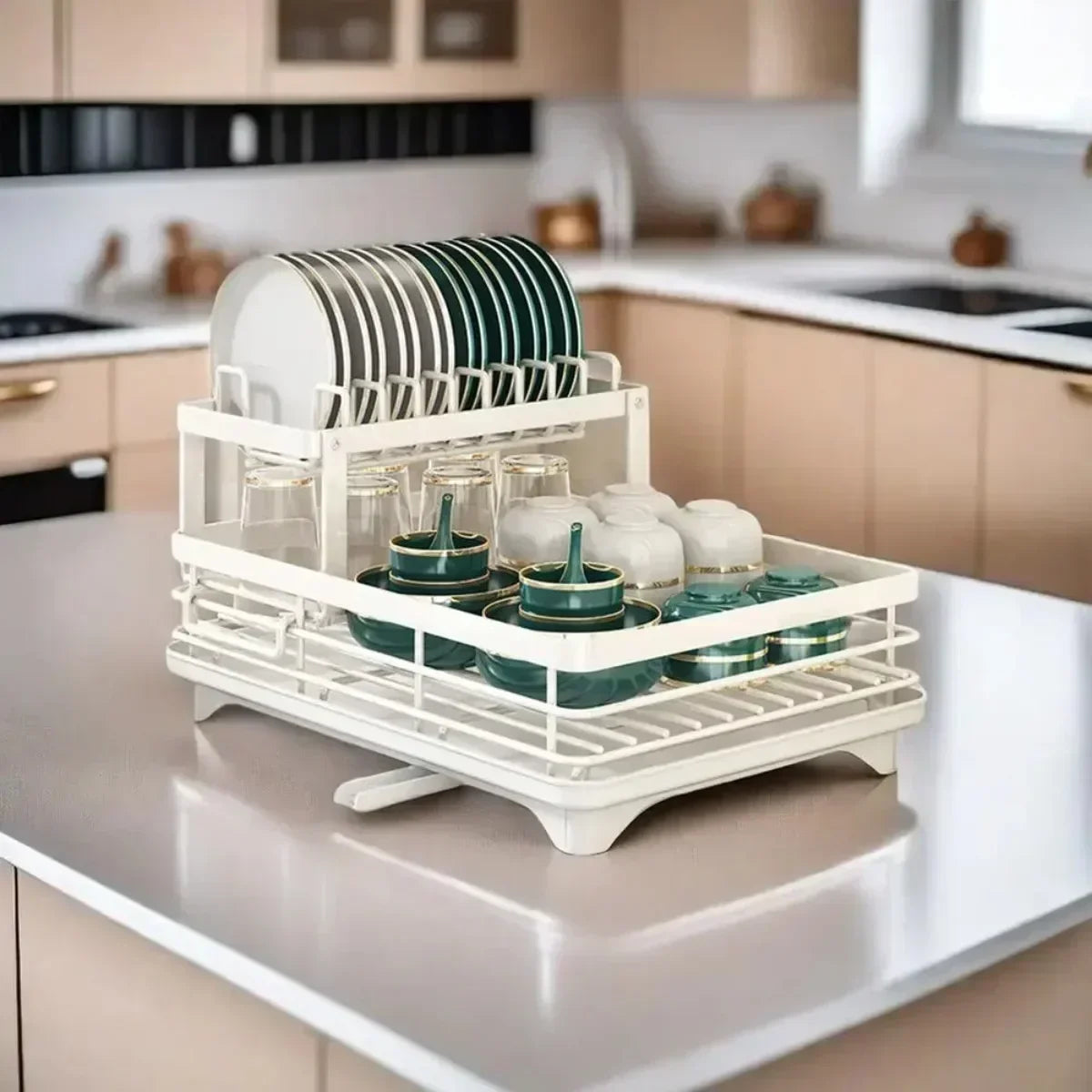Adjustable 2 Tier Dish Drainer Bowl Rack Space Saving Kitchen Organizer for Plates Cups Cutlery for Plates Cups Cutlery popular