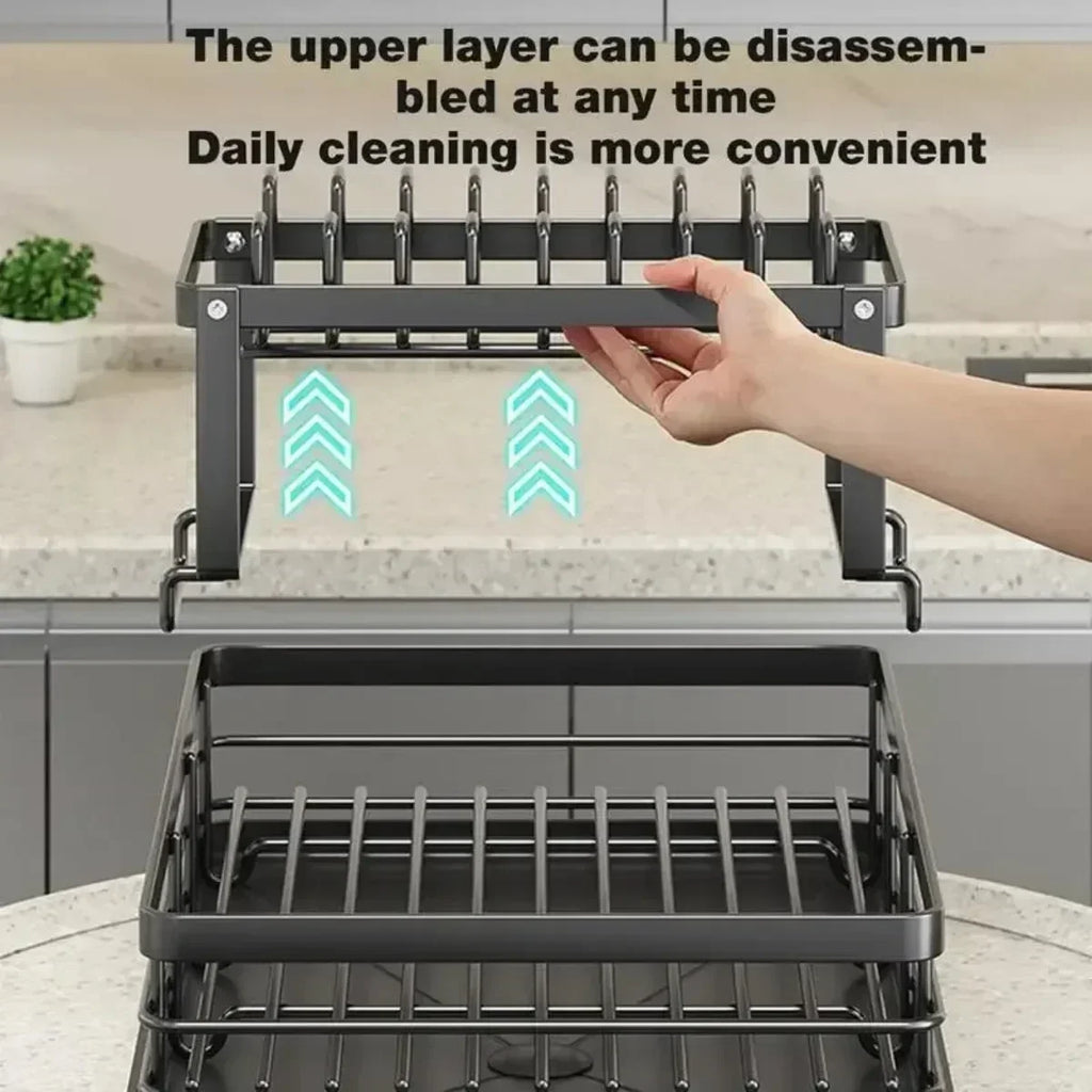 Adjustable 2 Tier Dish Drainer Bowl Rack Space Saving Kitchen Organizer for Plates Cups Cutlery for Plates Cups Cutlery popular