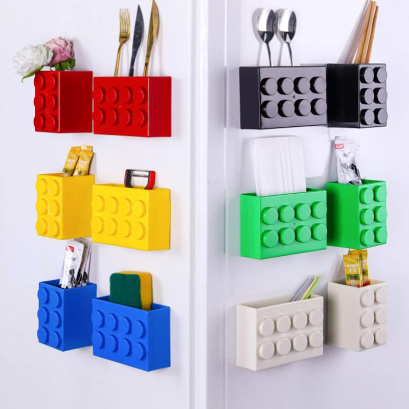 Building block magnetic storage box refrigerator side storage rack non perforated kitchen entrance door storage rack kitchenware