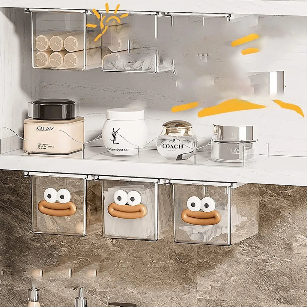 Transparent Bathroom Cotton Stick Makeup Cotton Bathroom Pull-Out Storage Drawer Style Storage Box Under The Mirror Cabinet