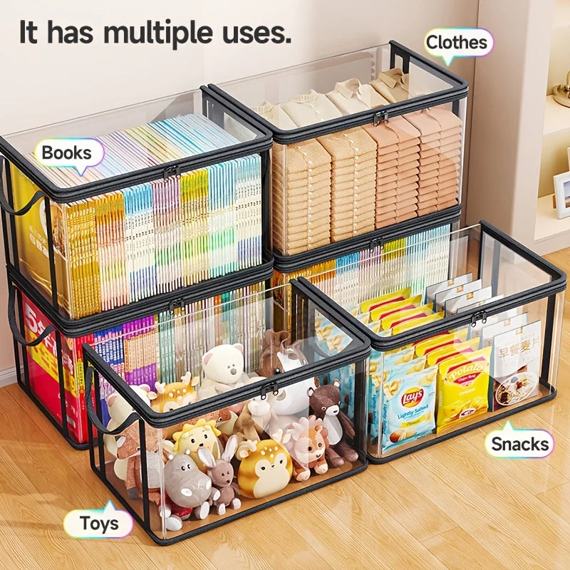 Multi Functioning PVC Storage Bag with Flip Lid & Viewing Window - Durable Rectangular Organizer for Toys, Crafts, Books, School Supplies, Snacks