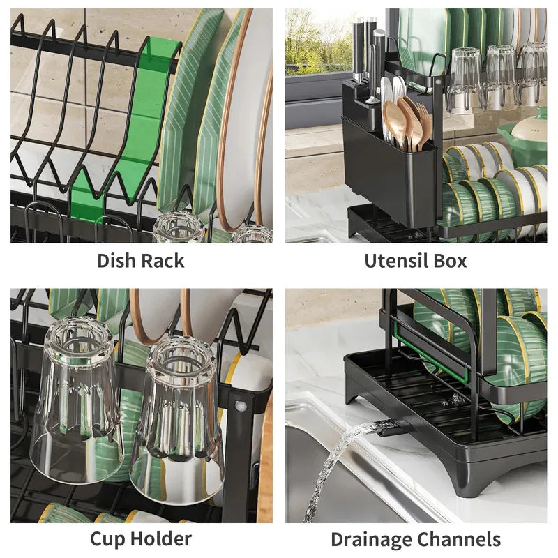 Stainless Steel Dish Rack | Hygienic & Residue-Free Drying | Premium Carbon Steel Construction | Space-Saving Kitchen Organizer