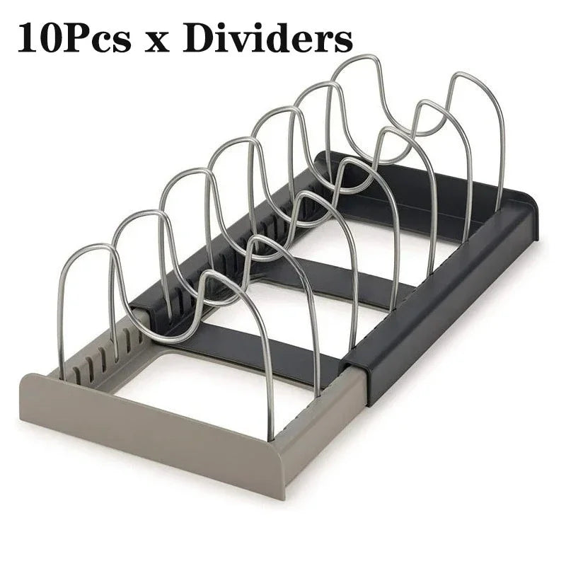 1Pc 7-grid Telescopic Pot Rack,Pans Organizer,Space-saving Cabinet Holder for Pots,Pans and Lids-Keep Your Kitchen Neat and Tidy