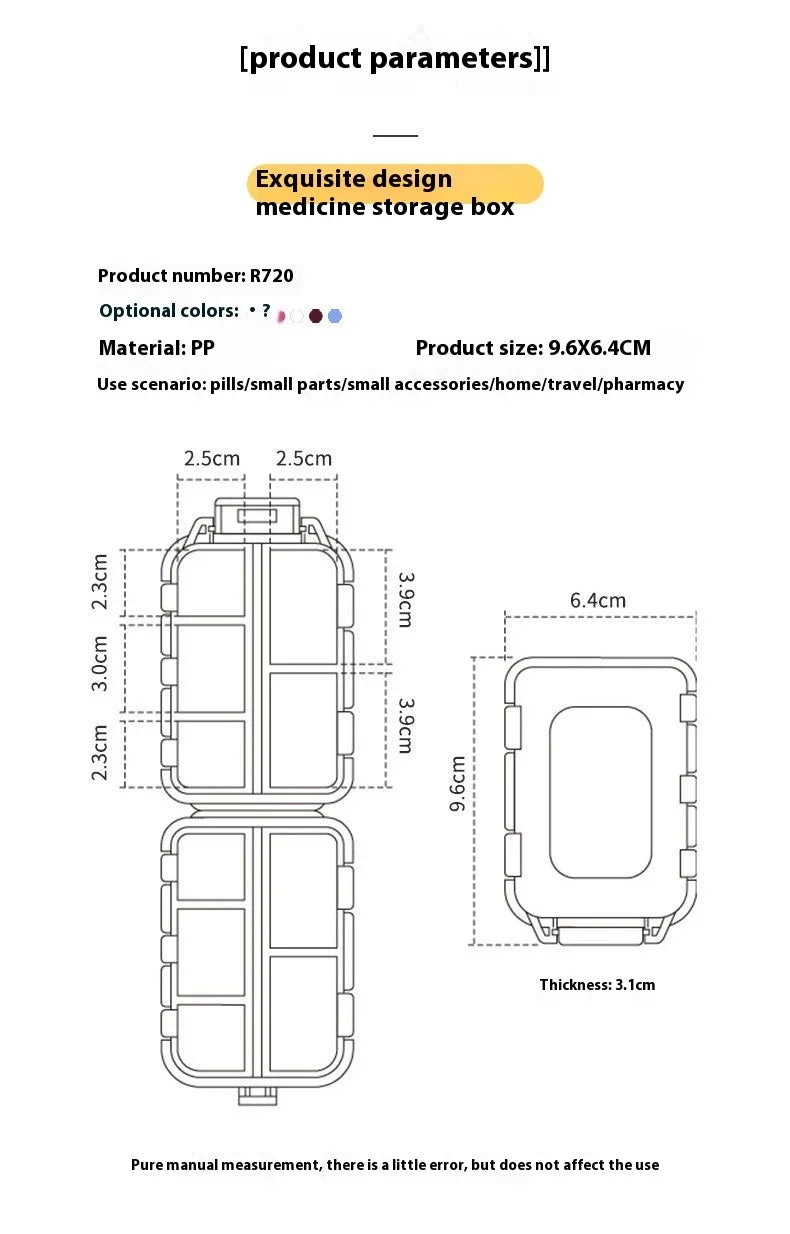 Portable Colorful 3 Spaces Medicine Case Health Care Container Case Pill Box Splitters Travel Pill Box Tiny Box Easy to Carry