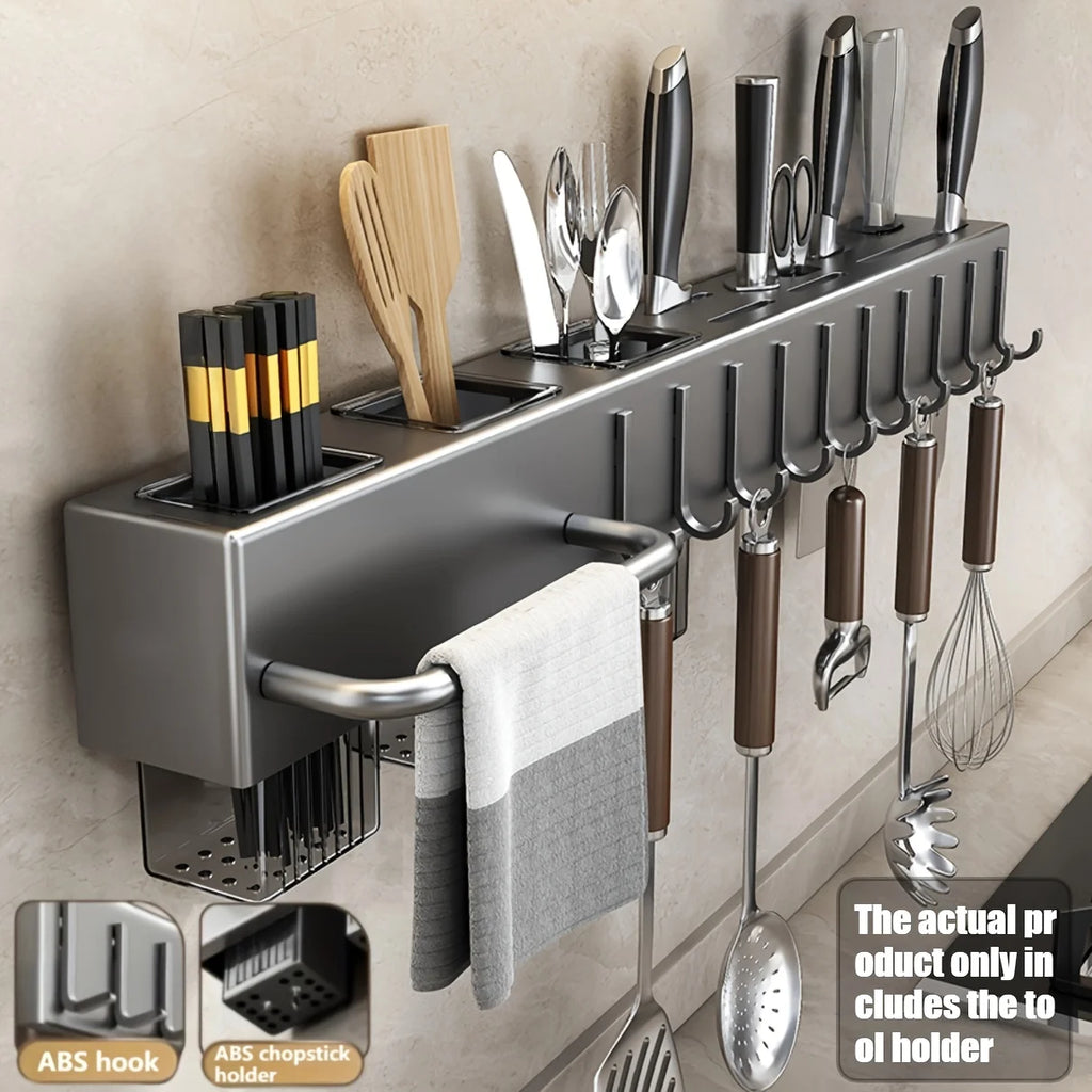 Heavy Duty Carbon Steel Wall Mounted Kitchen Organizer, No Drill Knife Rack for Knives Utensils Cutting Boards, Space Saving