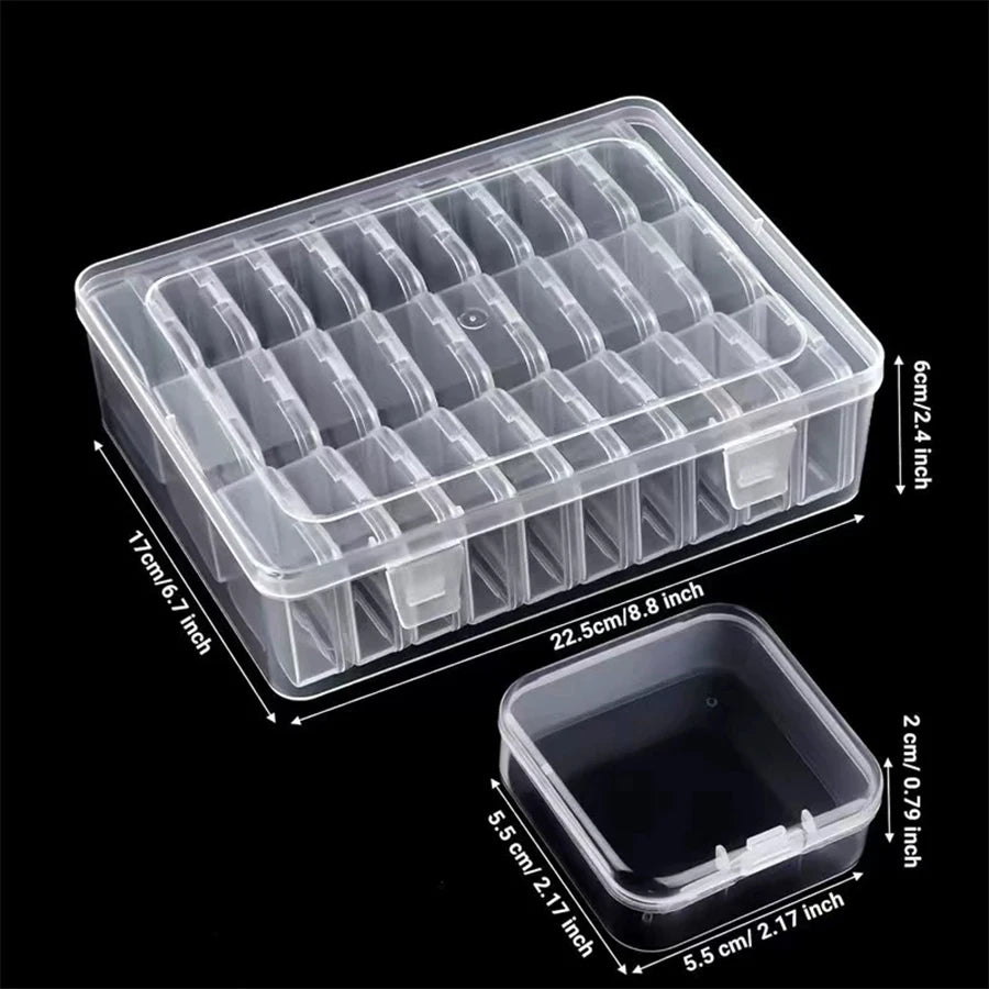 Durable plastic storage box, 14/30 compartments and small container - transparent jewelry and small item organizer