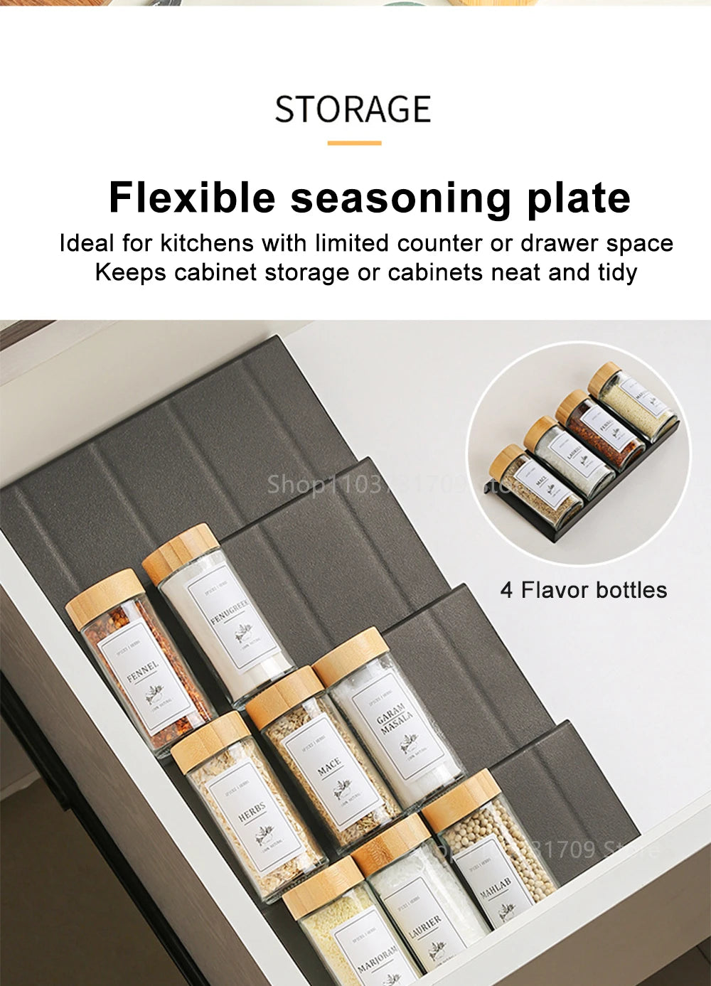 4 Layers Kitchen Spice Drawer Organizer Adjustable Spice Rack for Spice Jars Seasoning Bottles Cabinet Pantry Kitchen Organizer