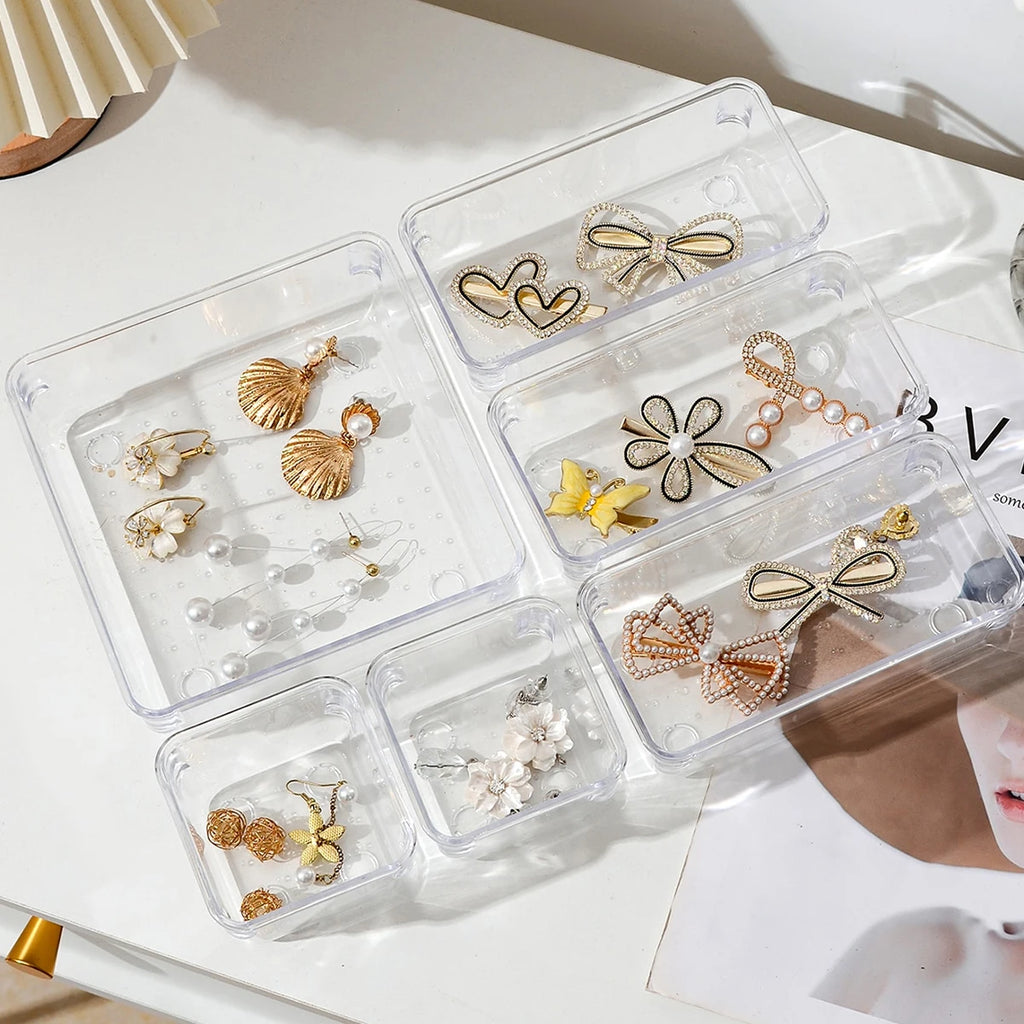 Desk Drawer Organizers Set Plastic Bathroom Storage Makeup Organizer Clear Transparent Storage Box Drawer Organizer