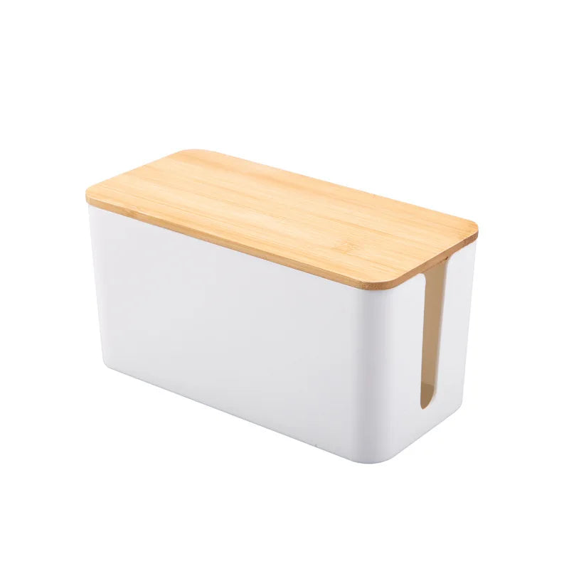 Cable Storage Box Wooden Power Line Storage Case Dustproof Charger Socket Organizer Wire Case Home Cable Winder Organizer