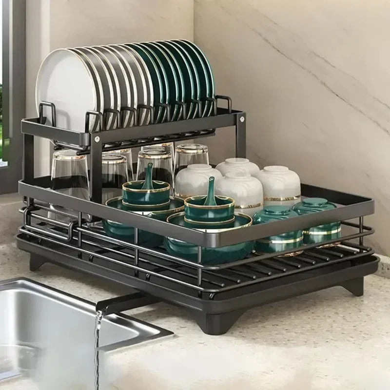 Adjustable 2 Tier Dish Drainer Bowl Rack Space Saving Kitchen Organizer for Plates Cups Cutlery for Plates Cups Cutlery popular