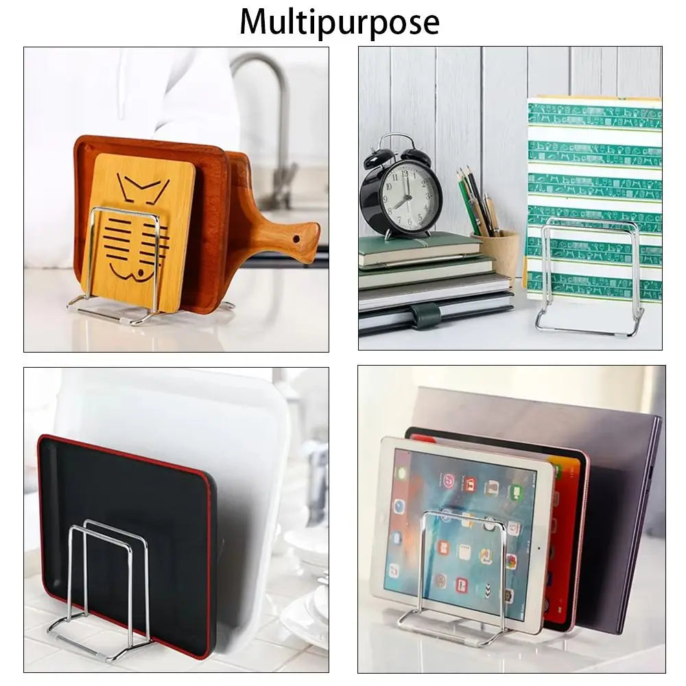 Portable Stainless Steel Cutting Board Holder 2 Sectional Space Saving Chopping Board Organizer Rustproof Kitchen Storage Rack