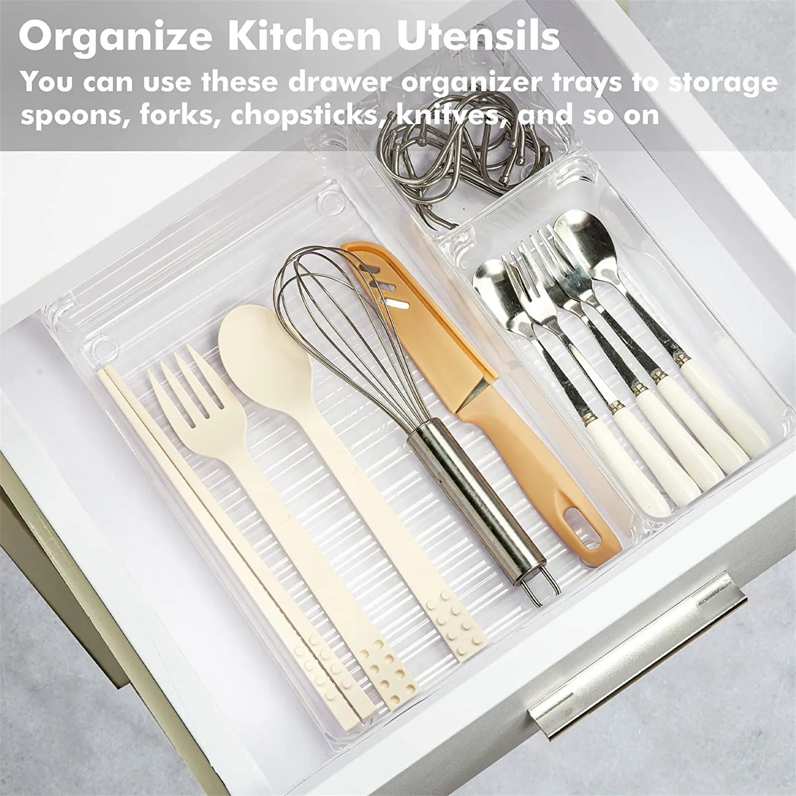 10-Piece Versatile Drawer Organizer Set - Clear Plastic Trays and Dividers in 4 Sizes for Perfect Makeup and Kitchen Storage