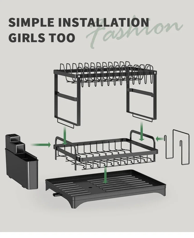 Stainless Steel Dish Rack | Hygienic & Residue-Free Drying | Premium Carbon Steel Construction | Space-Saving Kitchen Organizer