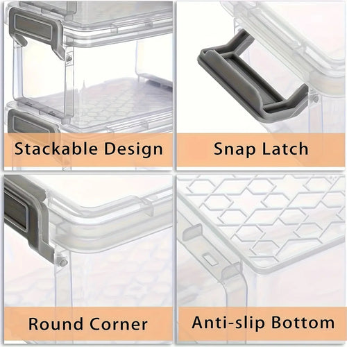10 Transparent Plastic Storage Boxes with Gray Clasp - Stackable Small Organizer Bins for Craft Materials, Beads, Candy - Durabl