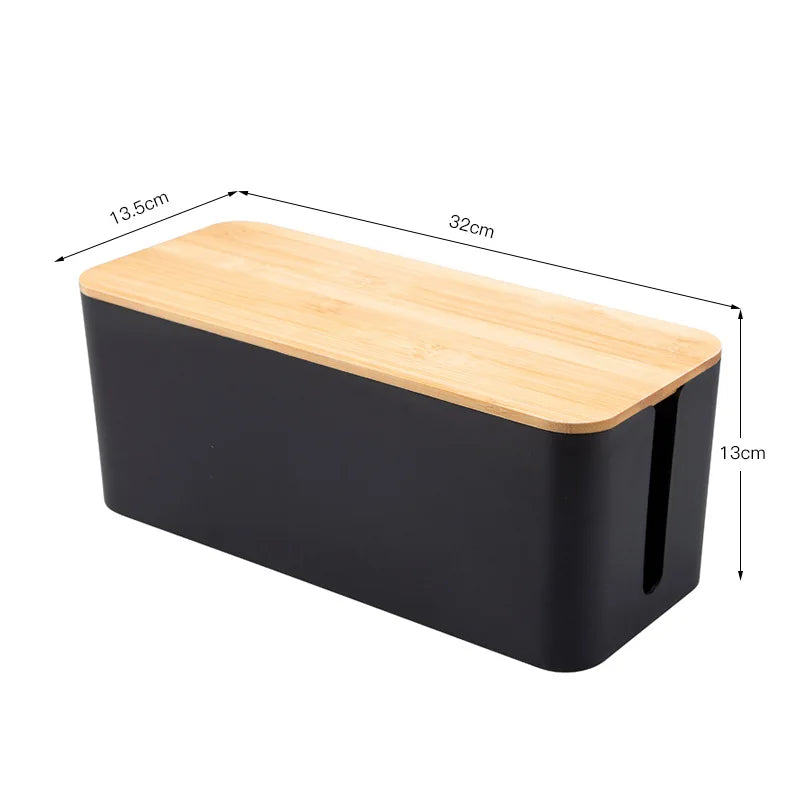Cable Storage Box Wooden Power Line Storage Case Dustproof Charger Socket Organizer Wire Case Home Cable Winder Organizer