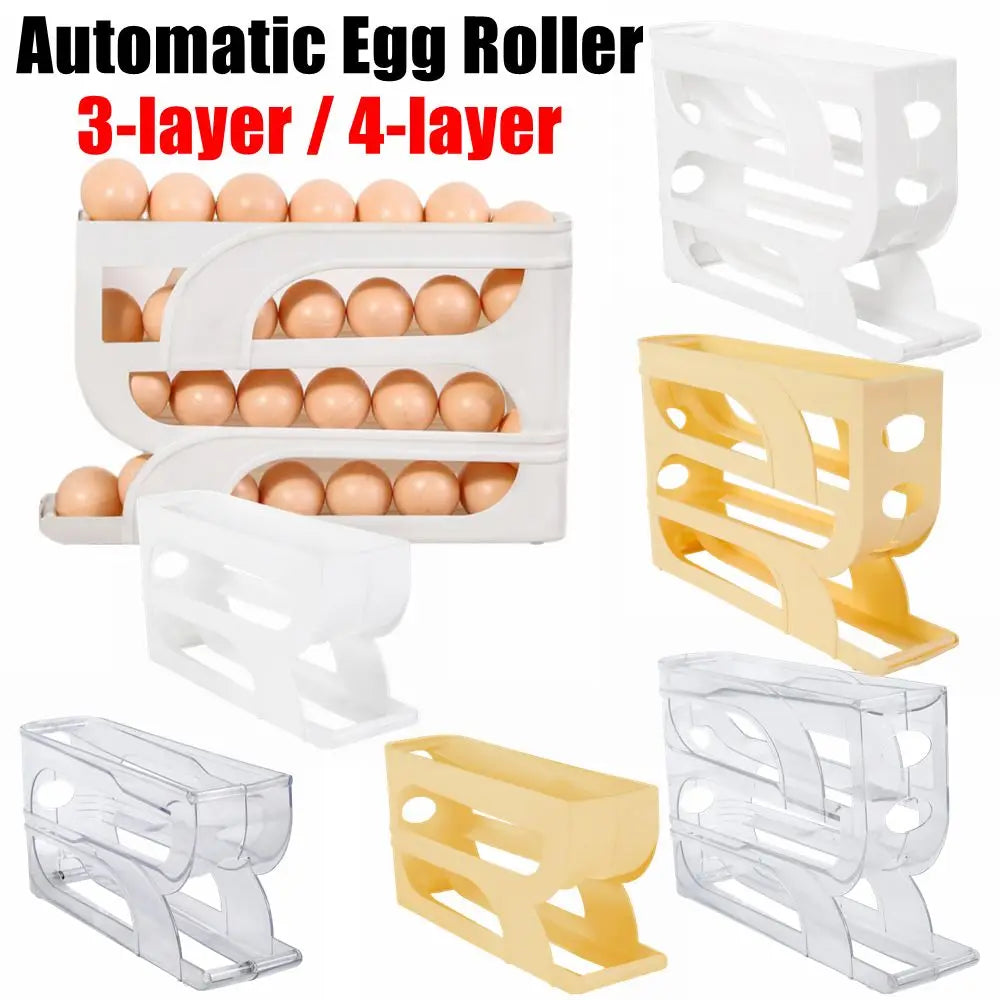 Large Capacity Automatic Egg Roller Household 3 Layer / 4 Layer Refrigerator Egg Storage Box Space Saving Kitchen Dedicated