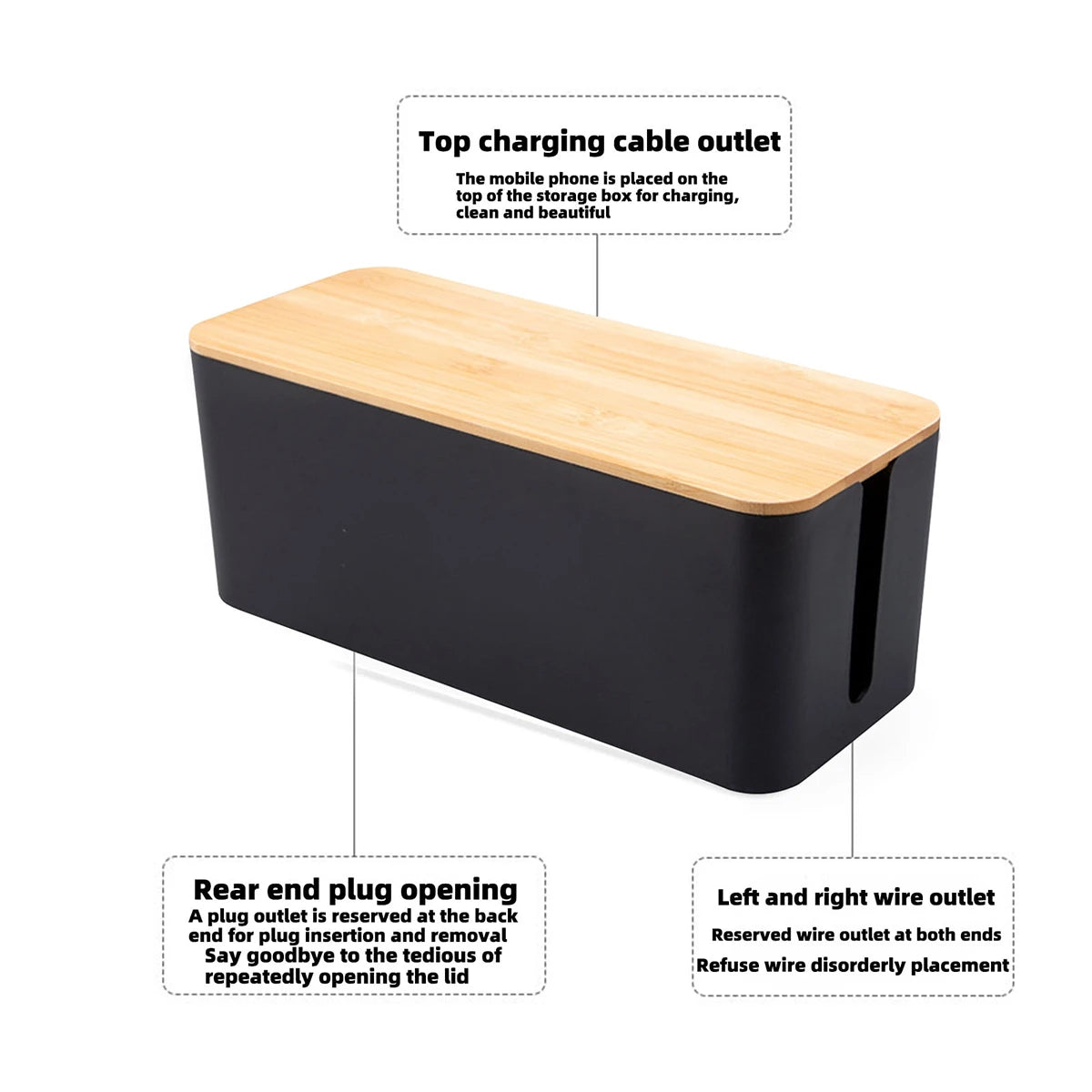 Cable Storage Box Wooden Power Line Storage Case Dustproof Charger Socket Organizer Wire Case Home Cable Winder Organizer