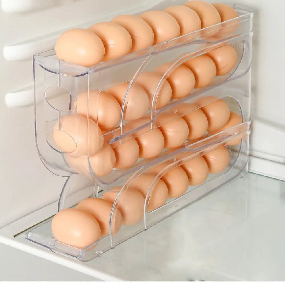 Large Capacity Automatic Egg Roller Household 3 Layer / 4 Layer Refrigerator Egg Storage Box Space Saving Kitchen Dedicated