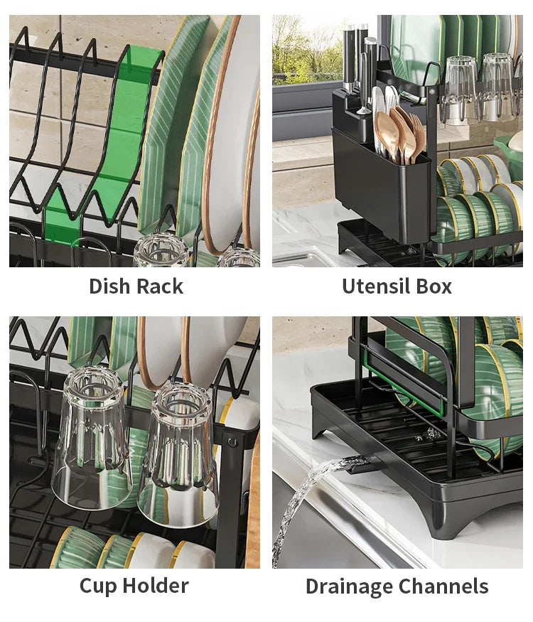 Stainless Steel Dish Rack | Hygienic & Residue-Free Drying | Premium Carbon Steel Construction | Space-Saving Kitchen Organizer
