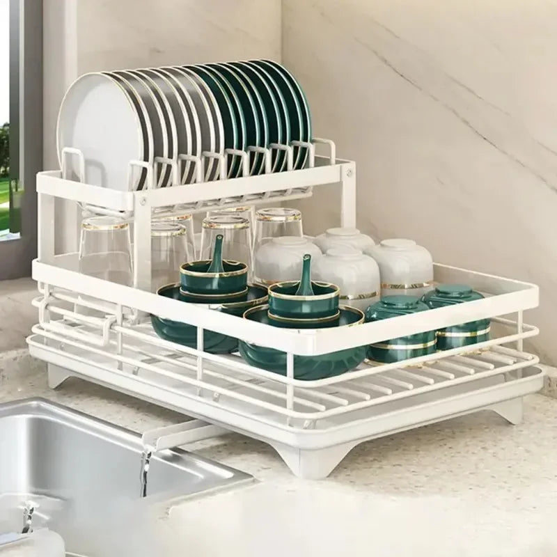 Adjustable 2 Tier Dish Drainer Bowl Rack Space Saving Kitchen Organizer for Plates Cups Cutlery for Plates Cups Cutlery popular