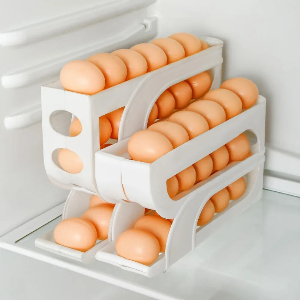 Large Capacity Automatic Egg Roller Household 3 Layer / 4 Layer Refrigerator Egg Storage Box Space Saving Kitchen Dedicated